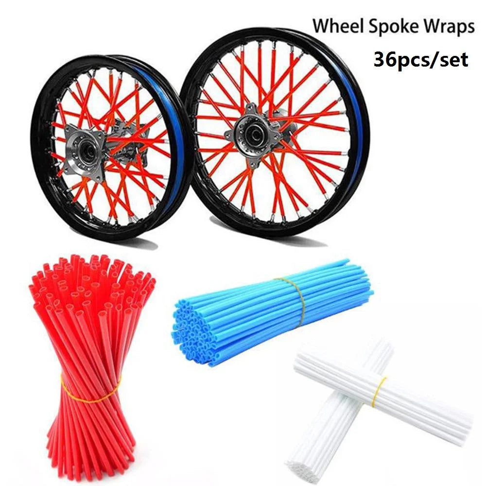 36pcs Motorcycle Wheel Rim Spoke Wrap Kit: Skin Cover 6.7 inch - For MX Motocross Dirt Pit Bike Enduro Supermoto Honda Suzuki