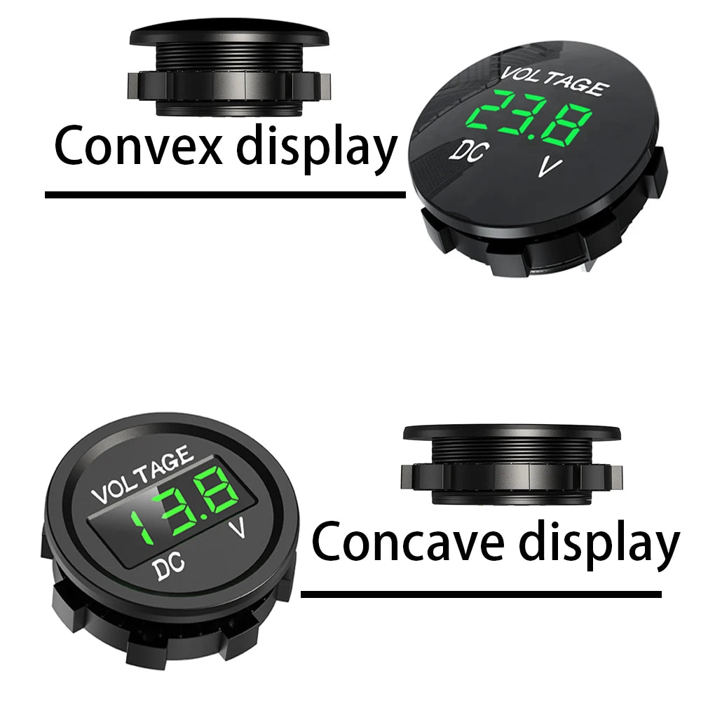 Mini Round Waterproof LED Digital Voltmeter - DC5V-48V Panel Tester, Monitor Display for Motorboat and Motorcycle