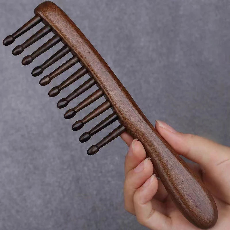 Natural Wooden Meridian Massage Comb - Anti-Static Wide Tooth Comb, No-Snags Design for Women and Girls with Straight or Curly Hair
