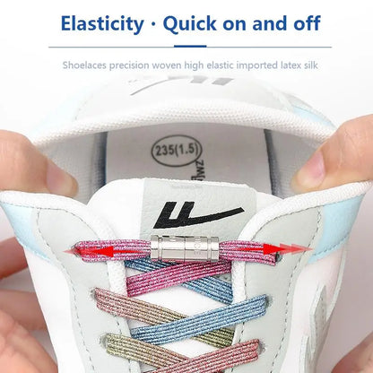 New Capsule Lock Shoelaces - Rainbow Elastic No Tie Laces - Quick Flat Sneaker Shoelace for Kids and Adults