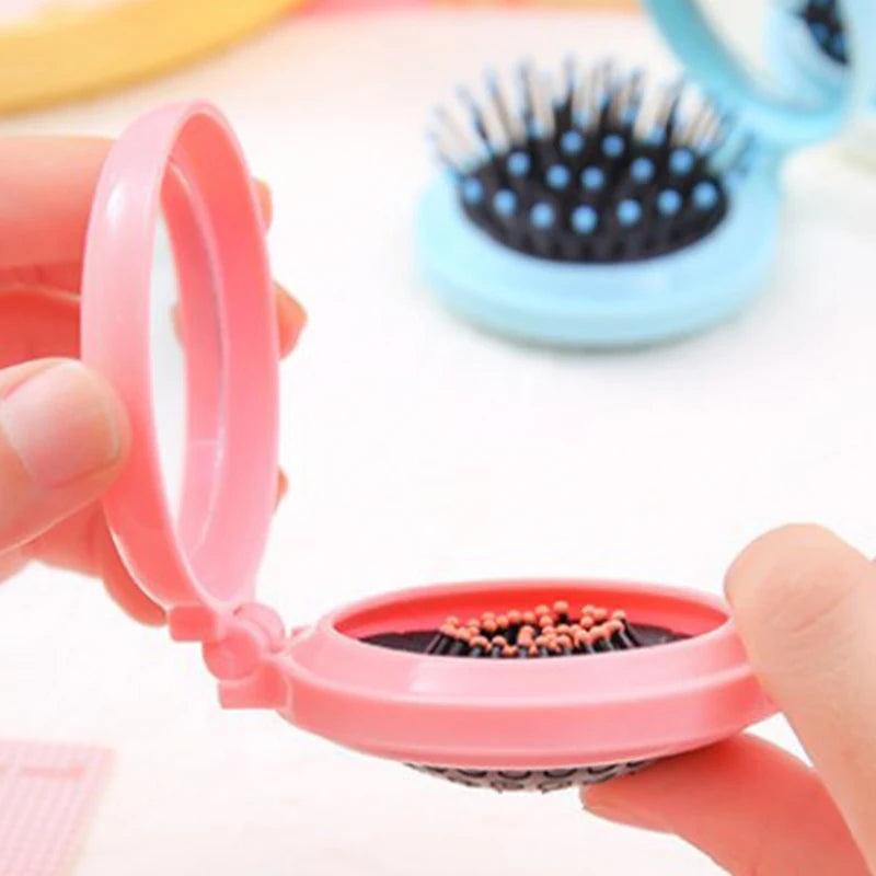 Portable Folding Hair Comb with Mirror: Small Size Traveling Massage Comb for Women and Girls - Styling Tool, 1 Pcs