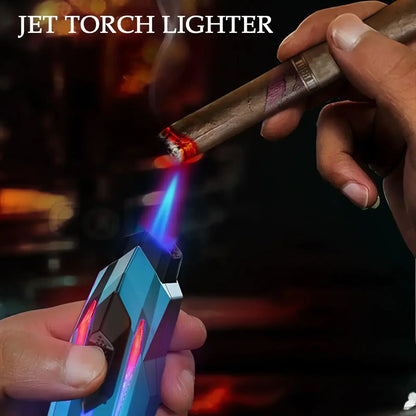 4-Piece Torch Lighter Set with LED Light - Refillable Butane Gas, Adjustable Flame, Windproof Jet Flame for Smoking