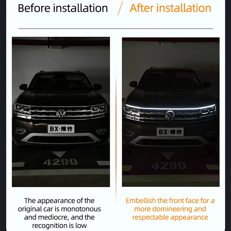 12V LED Daytime Running Light - Scan Starting Hood Decorative DRL, Auto Engine Ambient Lamp for Car Hood Decoration