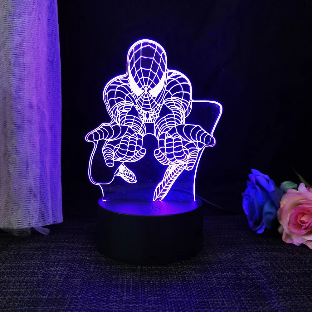 Spiderman 3D Acrylic Night Light – USB Stereo LED Desk Lamp | Phantom Light with USB and Battery Power | Surprise Birthday Gift