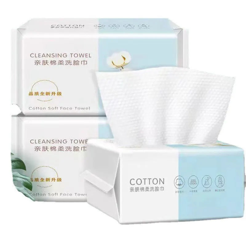 100 Pumps Thickened Disposable Face Towel: 100% Cotton Soft Fabric for Travel Cleansing, Dry/Wet Makeup Remover - Reusable Pearl Cotton