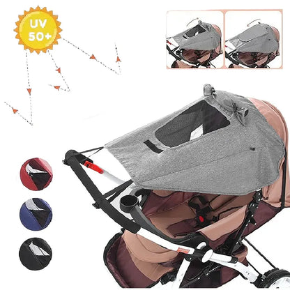 Baby Stroller Sun Cover - Sun Shade Awning for Sun Protection Canopy, Pushchair Buggy Hood Cover with UV & Rain Proofing