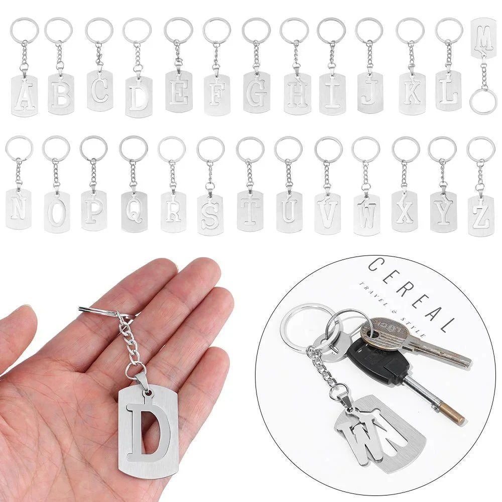 DIY Stainless Steel A-Z Letter Keychains - 26 Letters Charm Keychain for Men and Women, Ideal Couple Gift and Car Key Ring