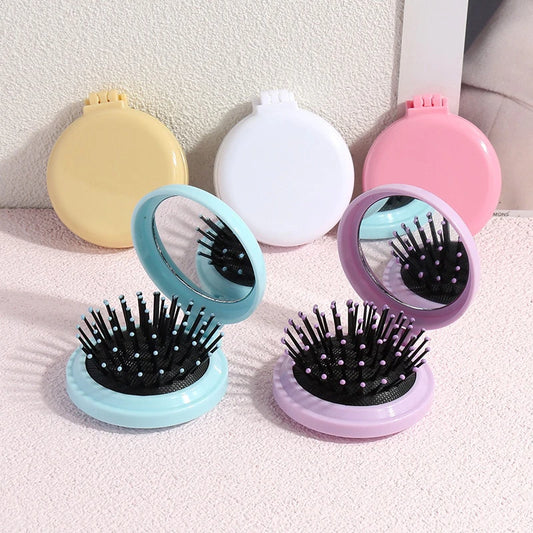 Portable Folding Hair Comb with Mirror: Small Size Traveling Massage Comb for Women and Girls - Styling Tool, 1 Pcs