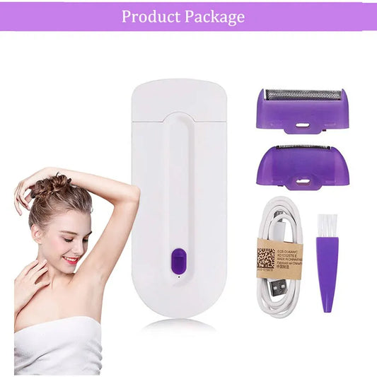 Blue-Light Body Epilator - Rotary Electric Hair Remover for Face, Legs, and Bikini Area, Automatic Ladies' Shaver