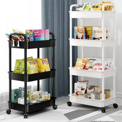 Bookshelf Storage Trolley - Mobile Kitchen Organizer Cart with Wheels, Multi-Layer Bathroom Shelves for Snacks and Household Items