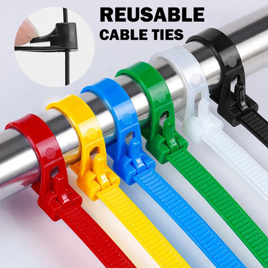 Nylon Reusable Cable Zip Ties - Black and White Color, Releasable Fixed Binding - Slipknot Design for Easy Disassembly and Reuse