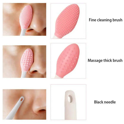 Skin Care Silicone Face Brush Set - Exfoliating, Blackhead Removal, and Nose Cleaning Brushes with Replacement Heads - 1PC or 4PCS