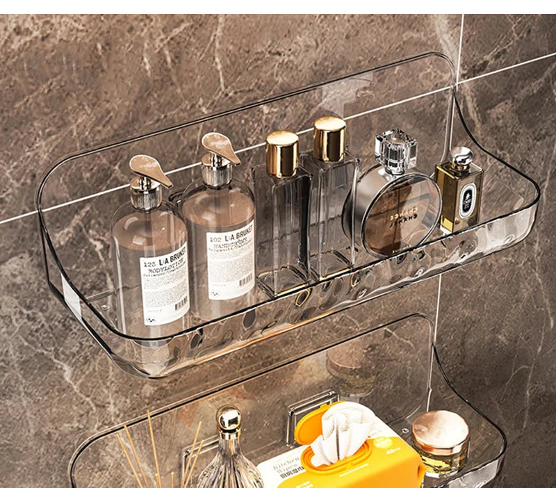 Acrylic Transparent Storage Rack - Punch-Free Wall Mounted Cosmetic Tray, Makeup Organizer for Bathroom and Kitchen Shelf