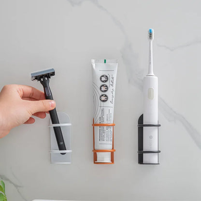 Wall-Mounted Toothbrush Holder: Toothpaste and Shaver Dispenser Squeezer - Bathroom Accessories Organizer