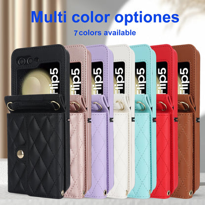 Fashion Leather Crossbody Phone Case for Samsung Galaxy Z Flip 5/4/3 - Long Lanyard Wallet Card Cover, Flip 5G Compatible