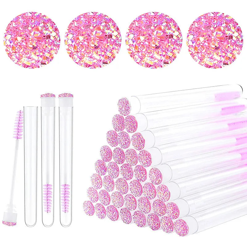 50Pcs Disposable Mascara Wands Tube: Eyelash Brush with Reusable Lash Spoolies - Dust-proof Cleaner Storage Tubes