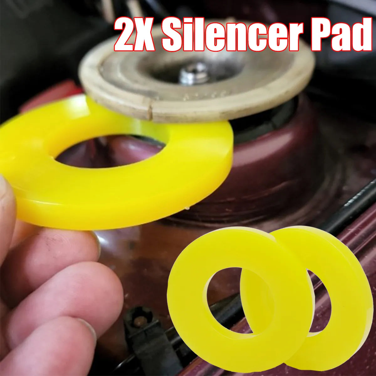 2X Silencer Pad Rubber Bushing Dampers - Universal Front Strut Tower Mount Suspension Shock-Absorbing Bearing Washer for Over Bumps