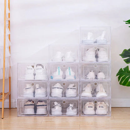 6pcs Set Transparent Plastic Shoe Cases - Thickened Stackable Drawer Boxes for Shoe Organization