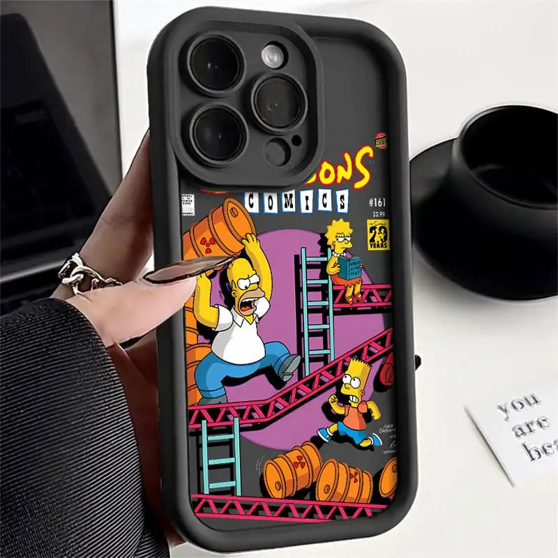 Shockproof Silicone Case for Apple iPhone - Cartoon Simpsons Design, Protective Phone Cover for Models 11, 12, 13, 14 Plus, and 15 Pro Max