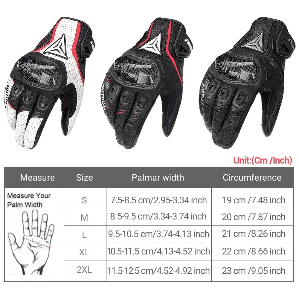 Men's Leather Motorcycle Racing Gloves - Breathable Summer Motorbike Guantes Moto for Motocross and Cycling - Protective Gear