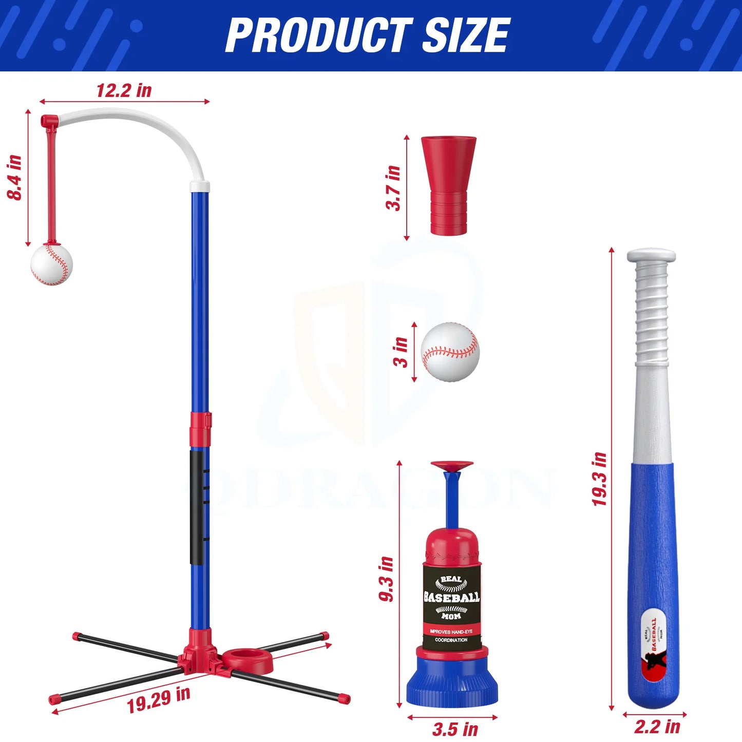 3 in 1 T Ball Set for Kids – Baseball with Hanging Tee, Standing Tee, and Automatic Launcher, Includes 6 Softballs, Indoor and Outdoor Sport Gift