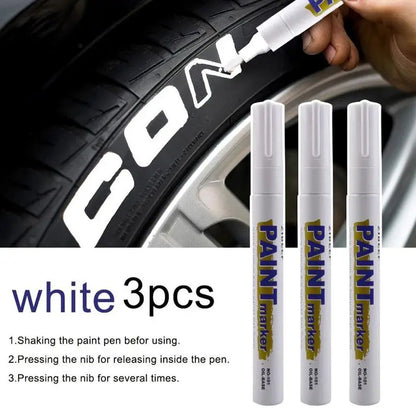 3pcs White Paint Pen Set – Waterproof Oil-Based Markers for Car Tyres, Quick Dry and Permanent Paint Pens