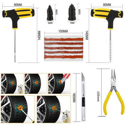 Tire Repair Kit: Puncture Plug Tools for Car Emergency Tire Strips - Includes Stirring Glue Repair Tool