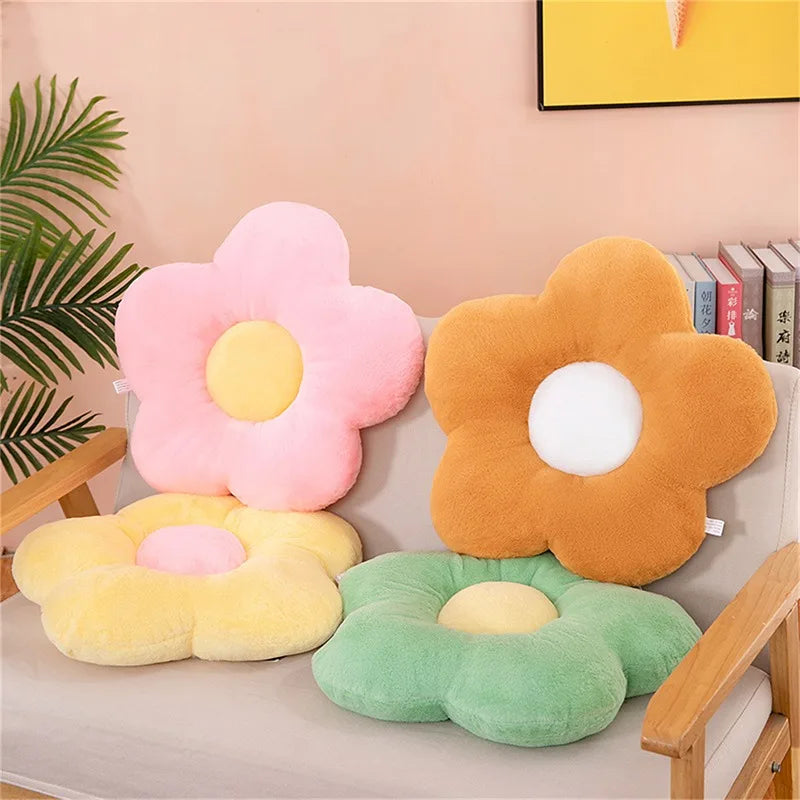 Kawaii Colorful Flower Plush Pillow Cushion – Soft Sunflower Plant Mat for Sofa, Bed, and Sleeping Decor Gifts