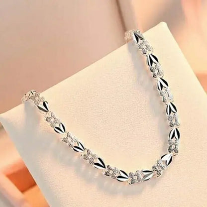 925 Sterling Silver Bracelet: Heart Leaf Design for Women - Noble Wedding Jewelry, Pretty Fashion Accessory, 20cm (8inch)