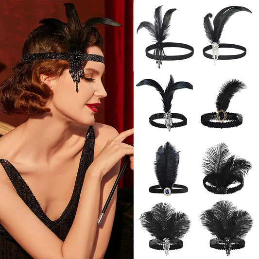 1920s Makeup Ball Decoration Feather Headband - Gatsby Single Party Ladies Headwear, Dress Up Accessory