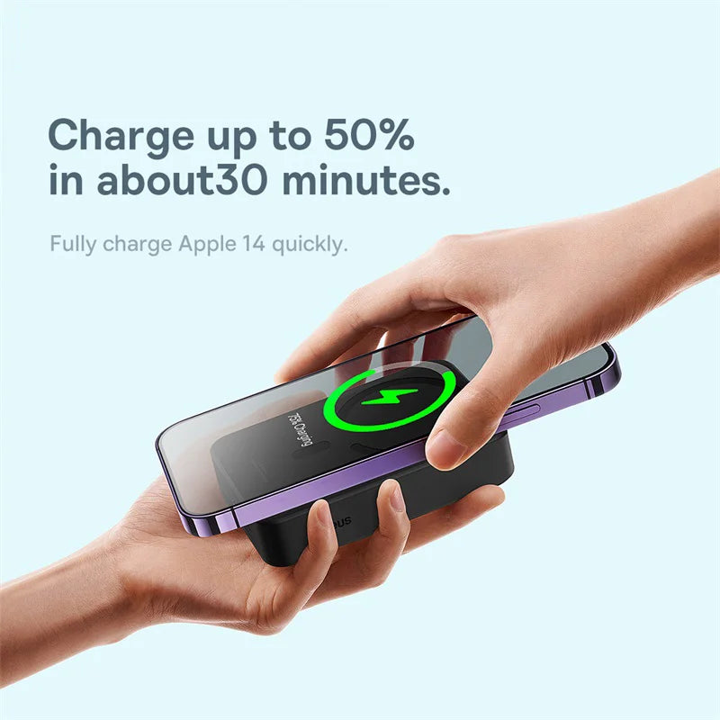 Baseus 10000mAh Mini Magnetic Power Bank – Wireless Fast Charge, Auto-Wake for iPhone 15/14/13 Pro Max