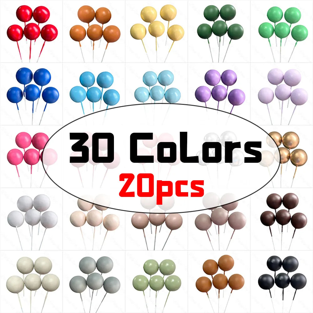20Pcs Colorful Metal Silver Gold Cake Toppers for Birthday, Wedding, Christmas Decor - Assorted 2-4cm Different Sizes