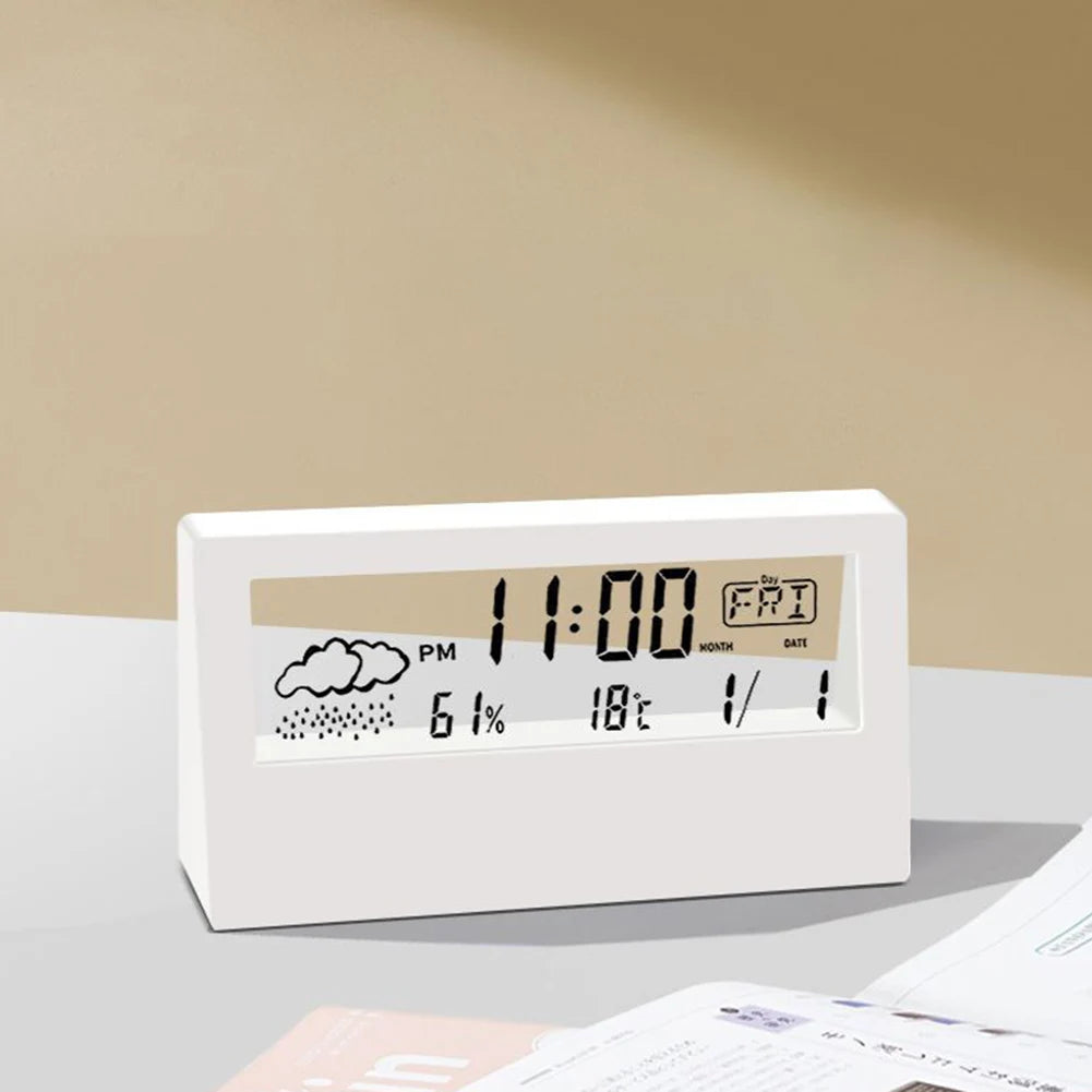 Thermo-Hygrometer Clock: Creative Weather Display Electronic Alarm Clock, Desktop Table Decor for Living Room & Bedroom