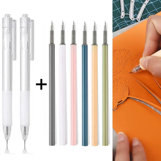 2+6Pcs Art Utility Knife Set: Precision Cutting Tool with Paper Cut Knife Pen Refills - Scrapbooking and DIY Craft Supplies