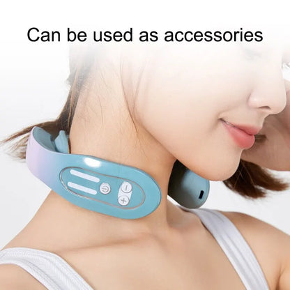 Blue Hot Compress Neck Massager - Cervical Massage Instrument with Micro Current Pulse Vibration - Kneading and Neck Physical Therapy