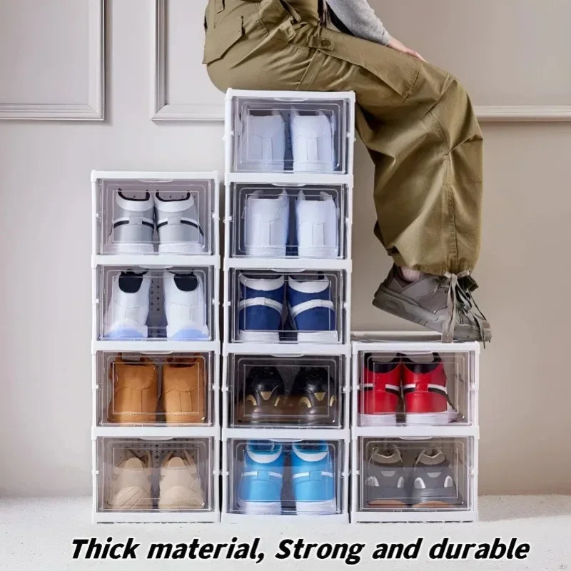 6 Layer Foldable Shoes Box - Dustproof, Thickened Plastic Sneaker Storage - Stackable Transparent Organizer Rack