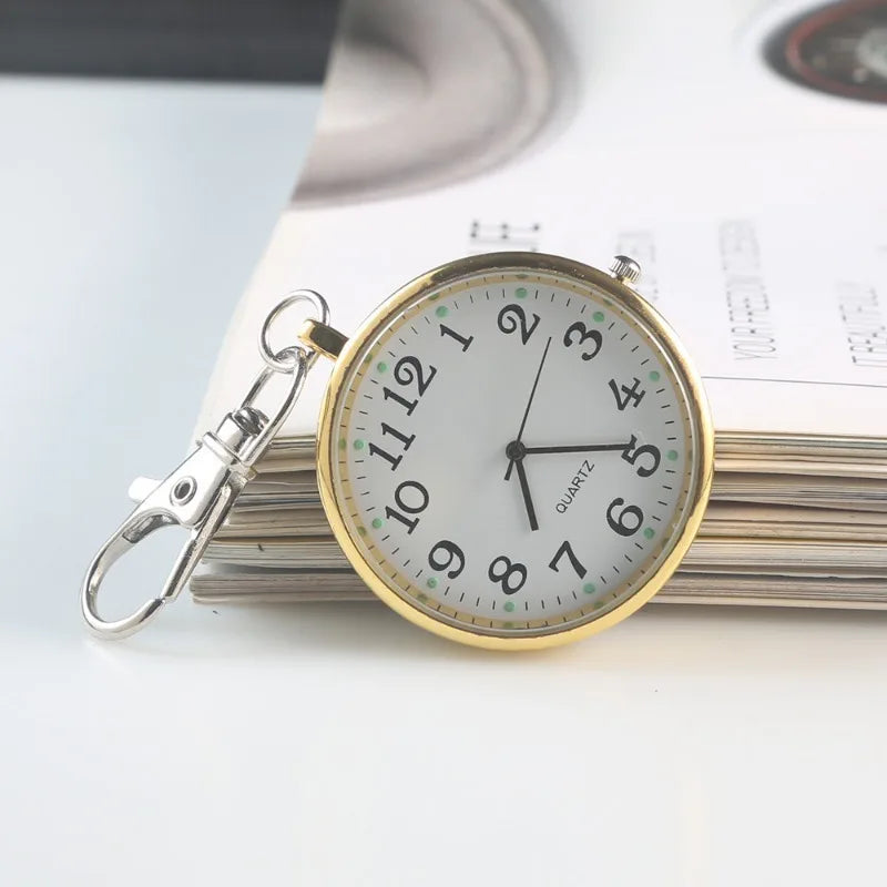 Tiny Quartz Pocket Watch with Keyring - Cute Minimalist Timepiece for Men, Women, Nurses, Doctors, and Students