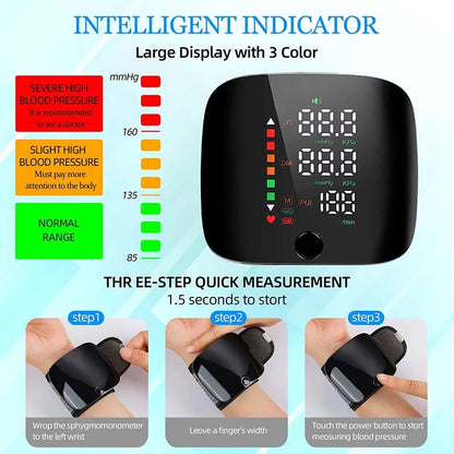 USB Rechargeable Wrist Blood Pressure Monitor with LED Display, Fast Measurement Digital Tensiometer and Heart Rate Monitor