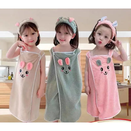 High Grade Children's Bath Towel Set - Skirt Hair Band, Suitable for Older Children's Bathrobes, Ages 3-15 Years Old, Absorbent Material