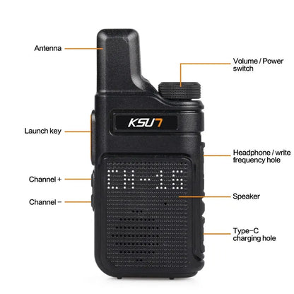 KSUT PMR446 Walkie Talkie Set - 2 Pieces Mini Portable Handheld Radio, Wireless Two-Way Transceiver for Communication