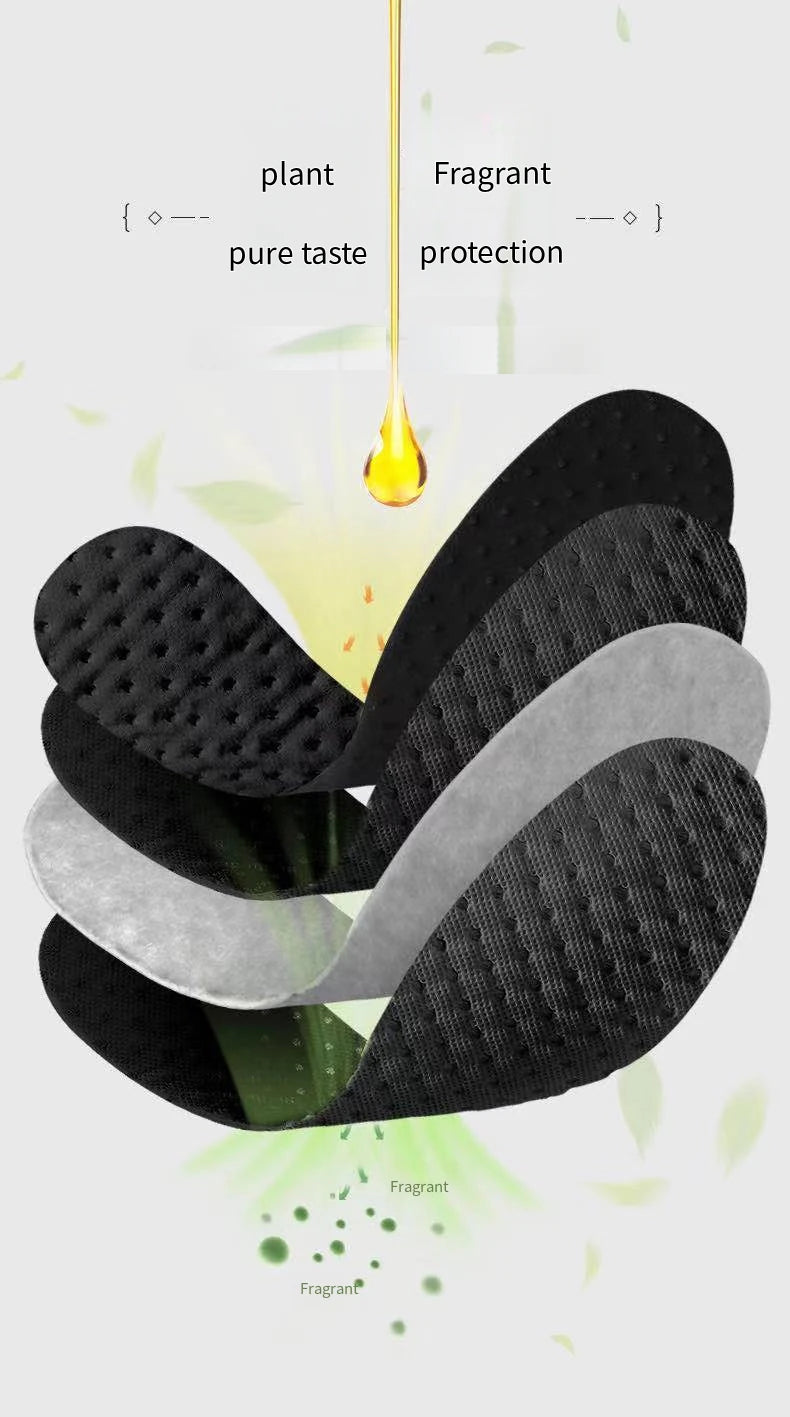 Bamboo Charcoal Plant Insoles - Antibacterial Deodorant, Shock Absorbing Sole for Running and Sports Shoes