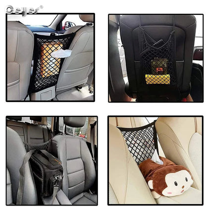 Universal Car Truck Seat Mesh Storage Net Bag: Elastic Polyester Organizer with Hook Between Seats - Pocket Holder for Organization