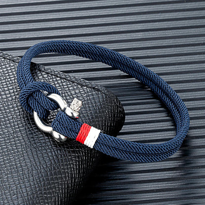 MKENDN Navy Blue Braided Rope Bracelet – Stainless Steel Mini Horseshoe Shackle with Screws, For Men, Women & Couples. Jewelry