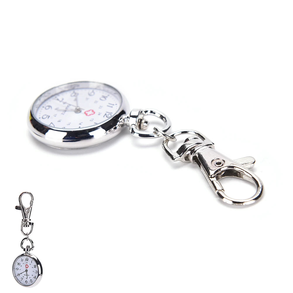 Stainless Steel Quartz Pocket Watch with Key Ring Chain – Cute and Stylish New Gift, 1PC