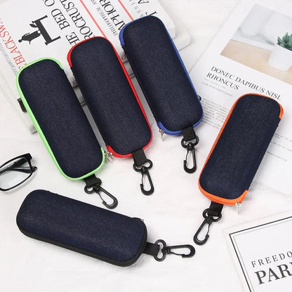 Denim Fabric Glasses Case: Fashionable Portable Hard Spectacle Box with Zipper - Eyewear Protector & Stylish Eyeglasses Case