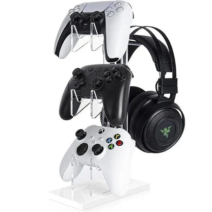 Game Controller & Headphone Holder - Acrylic Clear Display Stand, Compatible with PS5, PS4, Nintendo Switch, and Xbox