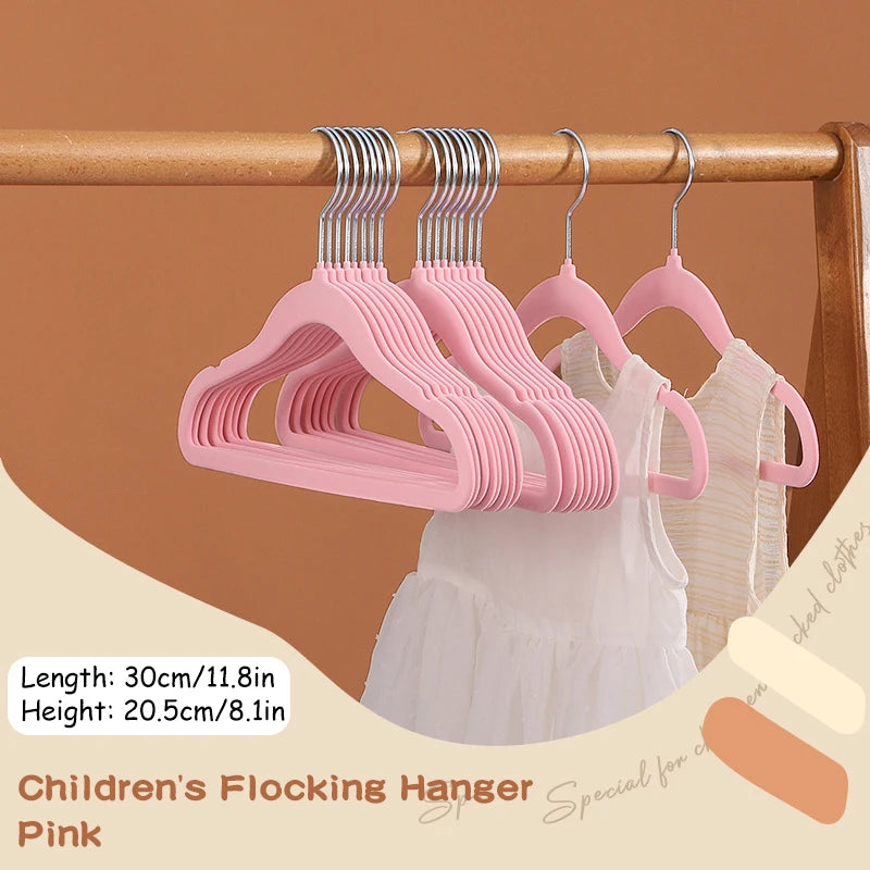 10/20Pcs Non-Slip Children Velvet Hangers - Thicken Rotin Hook, Space-Saving Clothes Dressing Storage, Portable Closet Organizer