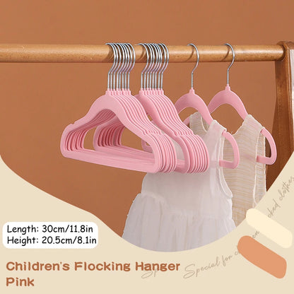 10/20Pcs Non-Slip Children Velvet Hangers - Thicken Rotin Hook, Space-Saving Clothes Dressing Storage, Portable Closet Organizer