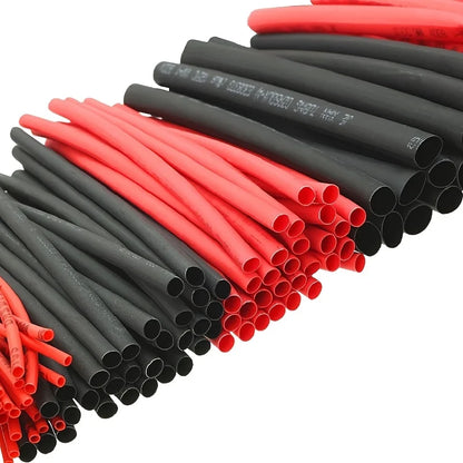 Complete 127pcs Heat Shrink Tubing Kit: Black and Red 2:1 Assortment for Car Cable Sleeving - Polyolefin Tube Wrap Wire Set