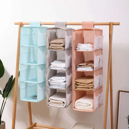 Non-woven Washable Wardrobe Hanging Bra Storage Bag - Multi-layer Folding Organizer for Underwear, Socks, Clothes Hanging Bag